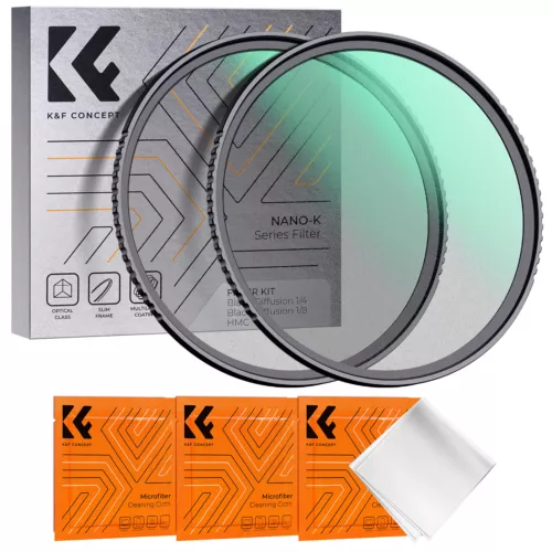 K&F Concept 49-82 mm Black Diffusion 1/4 & 1/8 Filters Kit Mist Cinematic Effect