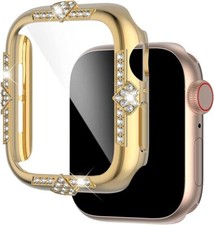Fr iWatch S10 9 8 7 6 5 4 SE Bling Diamond Plating Hard PC Screen Protector Case