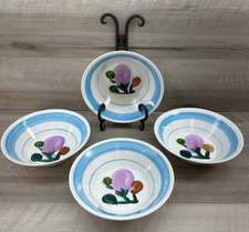 Very Rare Vtg Stylecraft Hand Painted Ironstone Bowls 7 1/4" Ovenproof Set of 4