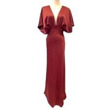 BHLDN Anthropologie Leila Dress Gown Satin Deep V Cinnamon Size 2 NWT NEW