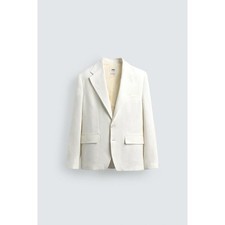 H M Womens Cream Textured Single Button Blazer Jacket Size M Ivory Off White
