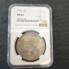 1922 Peace Dollar CERTIFIED NGC MS 62 Silver Dollar