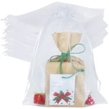 100 Pcs Large Organza Bags 12x8 Inch Sheer Mesh Drawstring Gift Packaging Pouch