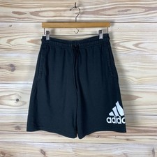 Adidas Sweat Shorts Mens Medium Black Athletic Terry Knit Logo Drawstring