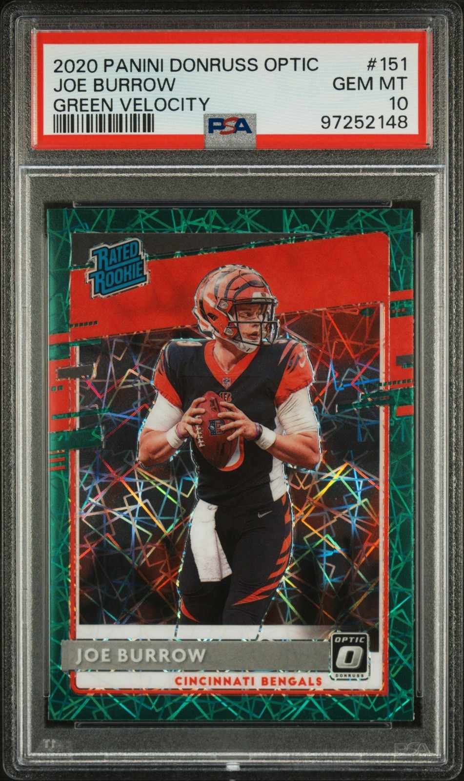 2020 Panini Donruss Optic Joe Burrow Green Velocity PSA 10 #151