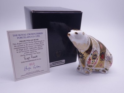 ROYAL CROWN DERBY GOVIERS LTD ED IMARI EISBÄR BRIEFBESCHWERER SIGNIERT