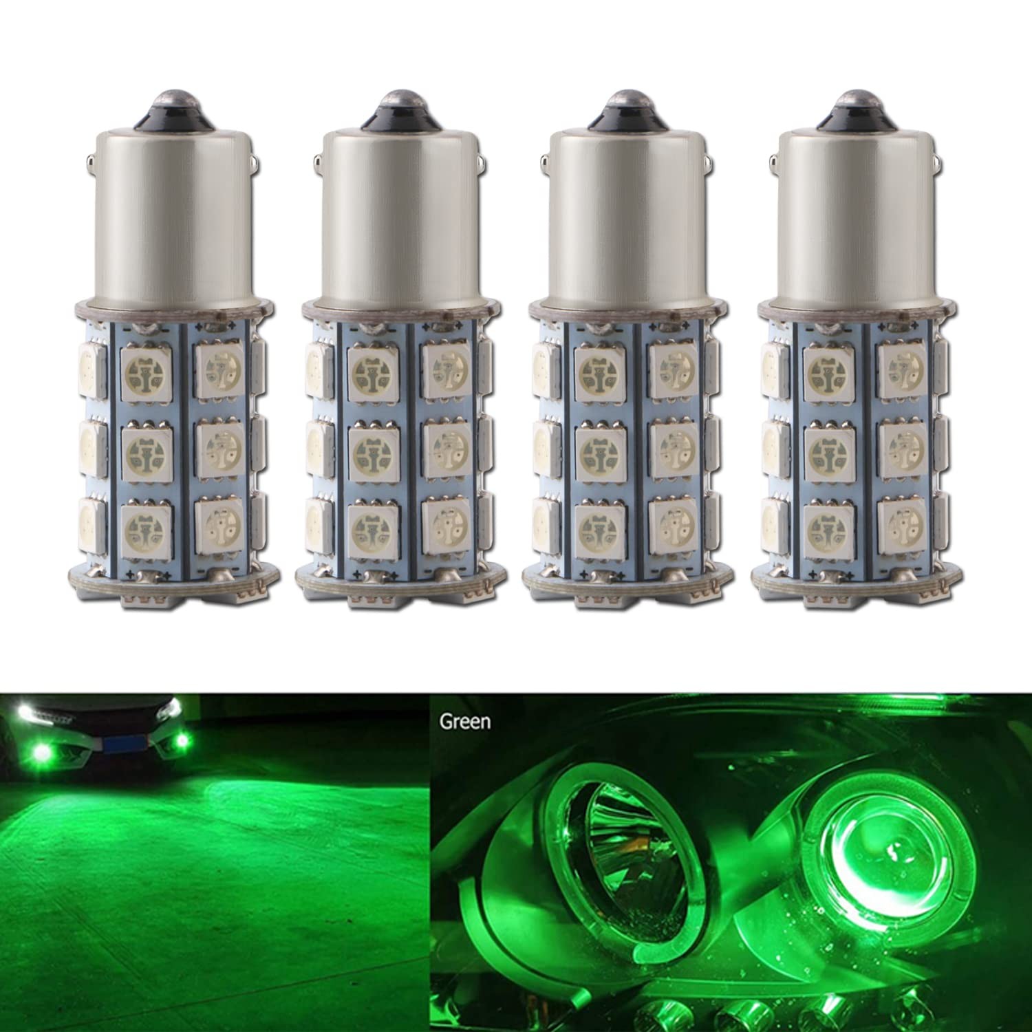 Qasim 4x 1156 BA15S LED Bulbs P21W 1141 5050 27-SMD For Front Rear Turn Green