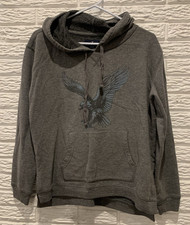 American Eagle Gray Pullover Hoodie with Blue Eagle Graphic Logo Size Medium