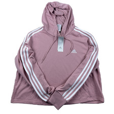 Adidas Womens Hoodie Pink Pullover 3-Stripes Logo 1X Relaxed Fit Athletic New