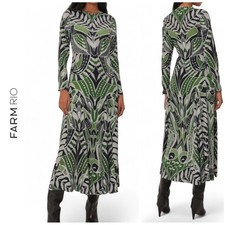 NWT FARM RIO | SZ XS | Elegant Green and Black Lace Nature Midi Maxi Dress $320