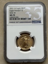 Goldmünze American Eagle Gold 1/4 oz 2021 W Fehlprägung NGC MS70 NGC 15000 USD