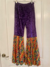 Vtg 60  s 70  s Flared Bottom Colorful Hippie Pants Purple w/Peace Symbols sz M/L