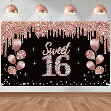 Happy 16Th Birthday Decorations Banner for Girls, Rose Gold Sweet 16 Birthday Th