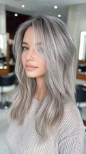 Human Hair New Fashion Gorgeous Women's Long Gray Silver Wig 16 In