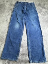 Vintage Carhartt Denim Carpenter Pants Washed Blue Waist 32 Distressed