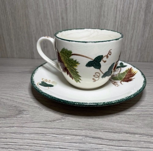 Poole Pottery Cup And Saucer Hand Painted Leafs Tea Coffee Mug - Picture 3 of 4