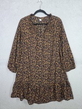 Old Navy Ruffled Floral Dress M Medium Swing Casual Long Sleeve Black Orange