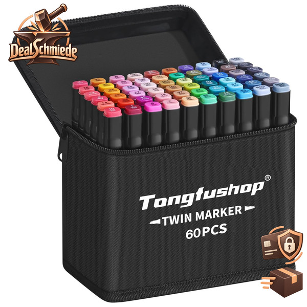 Filzstifte Set 60+2 Farben Doppelte Spitze Schnell Trocknend Alkoholmarker-image