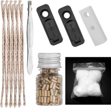 Universal Lighter Repair Kit - 200pcs Flint Stone, 10pcs Wick, 6pcs Gold 