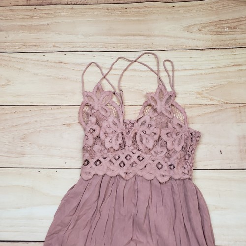 Free People FP One Dress Womens Small Pink Mini Adella Slip Corchet Boho Tiered - Picture 3 of 9