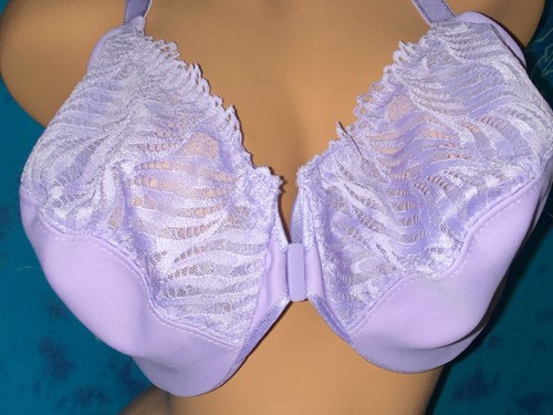 Sujetador Glamorise 1246 Lavanda Suave Lila Encaje Maravilloso Alambre Cierre Frontal EE. UU. 44C - Imagen 2 de 6