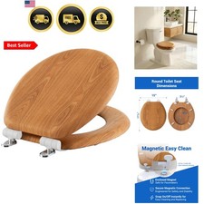Wood Toilet Seat in Oak, Round, Soft Close, Magnetic Quick-Release for Easy C...