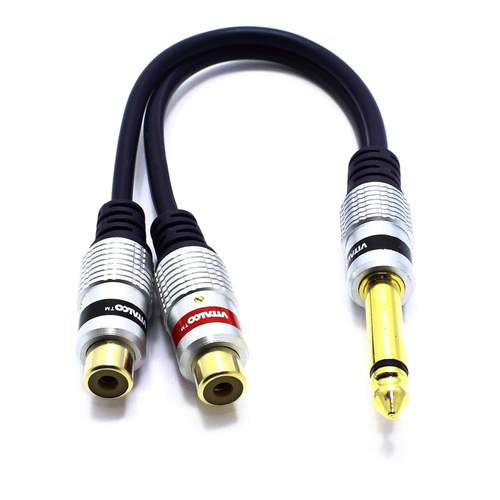 Adattatore Jack 6.3 Mono a 2X RCA Audio 6.35 Mono TS Maschio a Doppio RCA Femmin - Foto 3 di 12