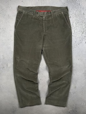 Prada Milano Archive Corduroy Pants Olive Green Luxury Trousers Linea Rossa 90s