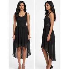 Guess Black Lace Bodice High-Low Chiffon Sleeveless Dress Women Size XS