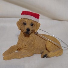 Golden Retriever Wearing Santa Hat Lying Down Textured Ceramic Tree Ornament