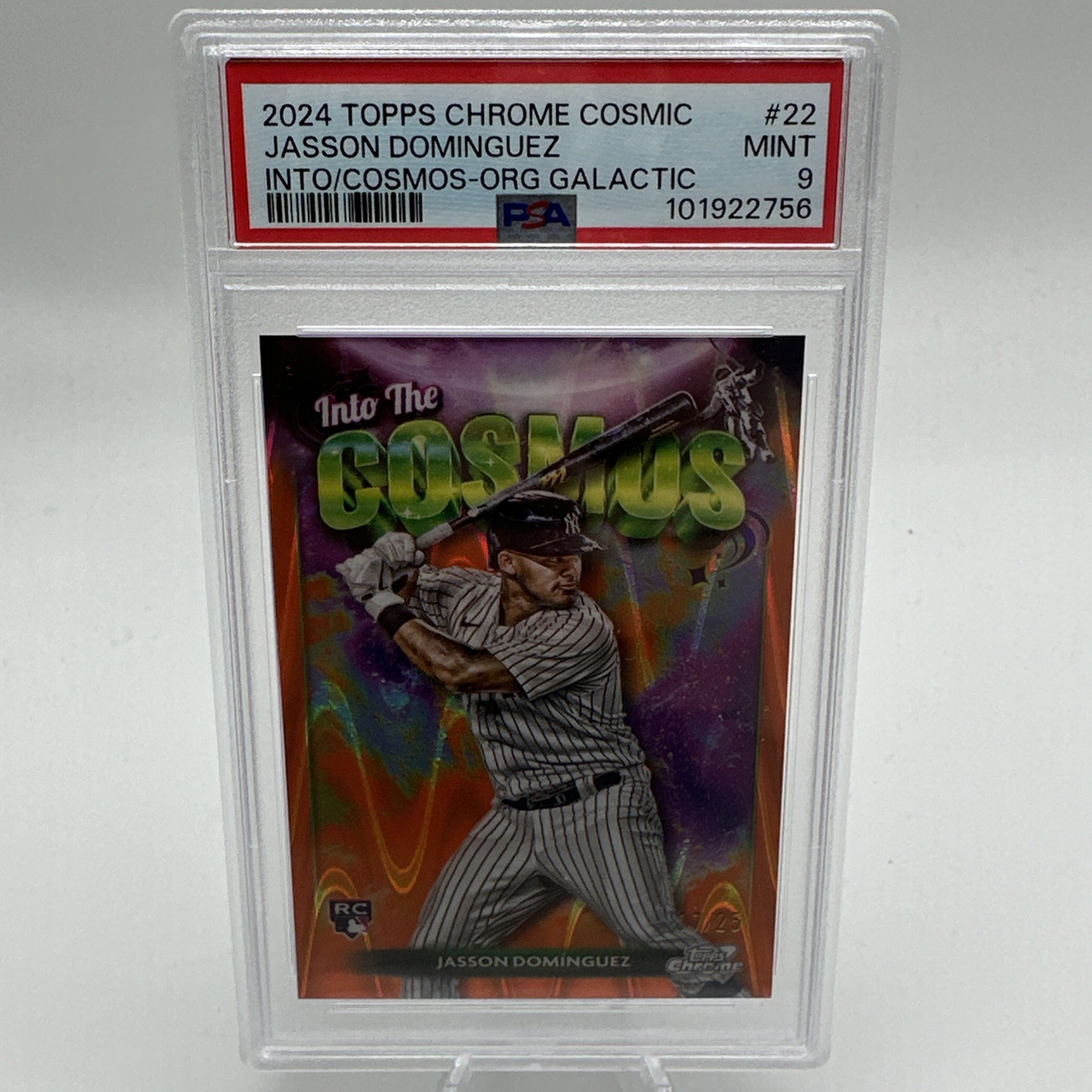 2024 TOPPS CHROME COSMIC JASSON DOMINGUEZ INTO THE COSMOS ORANGE RC /25 YANKEES