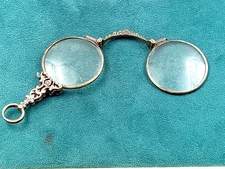 Art Nouveau Lorgnette Viewing Glasses Pendant: 1.4" diameter lens; 3" long