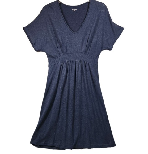 Garnet Hill Easy Banded Knit Dress Navy Small Dolman Short Sleeve Preppy Boho