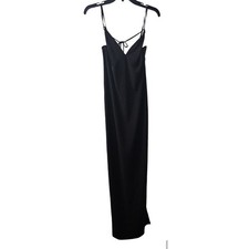 Haha Slinky Maxi Dress Black Spaghetti Strap Tie Back Formal Gown