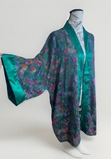 Vintage 90s Victoria's Secret Gold Label Green Floral Sheer Kimono Night Robe OS