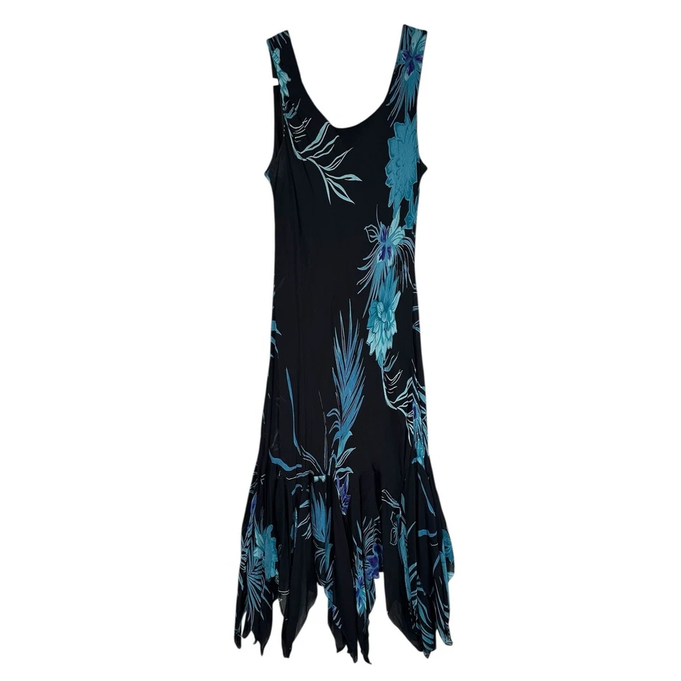 Vestido Eva Azul Plus Size 18 Preto Azul Tropical Frisado Midi Y2K Whimsygoth Fairy - Imagem 2 de 4