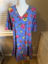 Ann Taylor Women's Size 6 Blue Pink Green Floral Short Sleeve Knee Length Dress