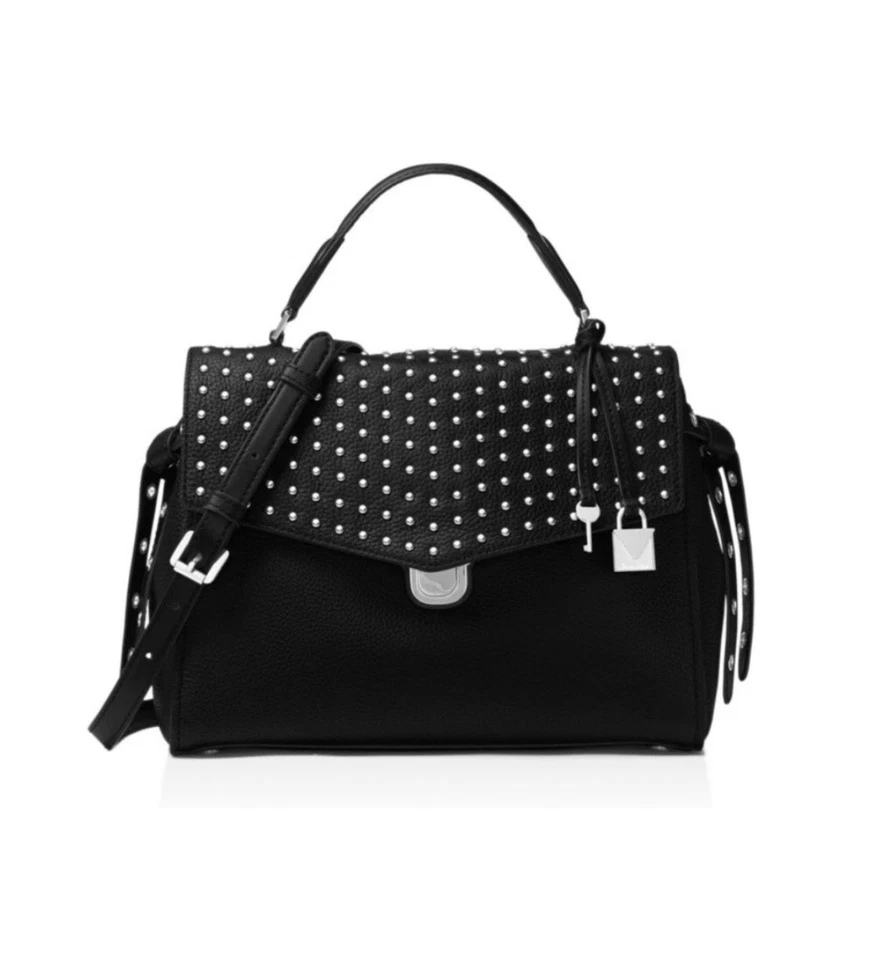 Cartera Michael Kors Bristol con asa superior mediana de cuero negra y plateada herrajes Foto 4 de 4