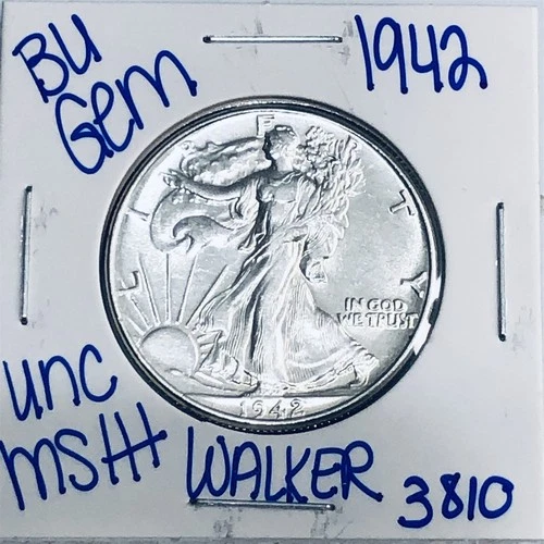 1942 BU UNCIRCULATED WALKING LIBERTY SILVER HALF DOLLAR AUTHENTIC U.S. MINT 3810