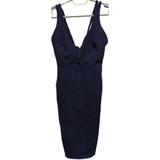 Lulus Dress Women Size M Navy Blue Bodycon Sheath Deep V Neck Sexy Minimalist