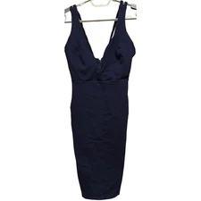 Lulus Dress Women Size M Navy Blue Bodycon Sheath Deep V Neck Sexy Minimalist