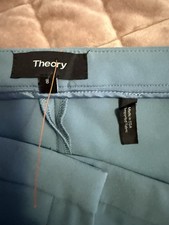 Theory Pants Women's 6 Blue Stretch Classic Mid Rise Flat Front Pockets Zip-Fly