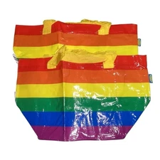 IKEA Storstomma Rainbow Striped Reusable Shopping Bags Lot of 2 - 10.75" x 7"