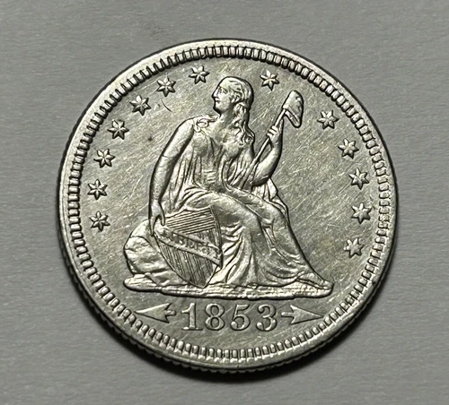 1853 ARROWS SEATED LIBERTY QUARTER XF-AU DETAILS