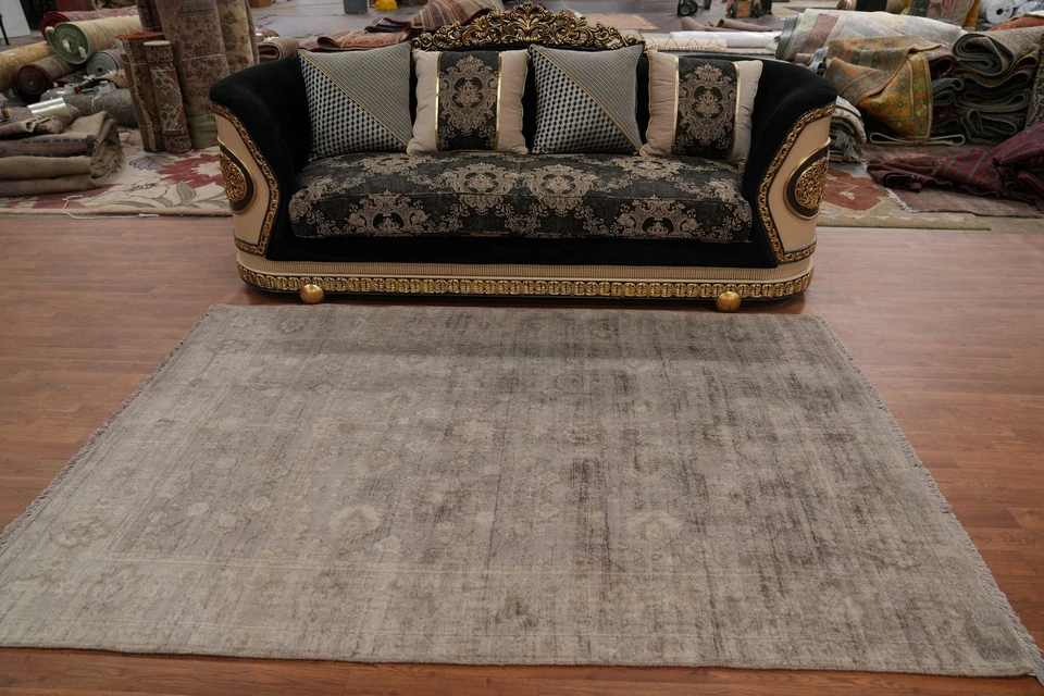 Gray Transitional Silk Carpet Handmade Oushak Style Area Rug 6x8 Ft Bedroom Rug - Image 3 of 4