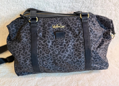 Kipling Art Mini Handbag, black with grey daisy, EUC