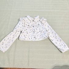 Little Lass Girls Button Up Jacket White Blue Florals Size 6 Great Conditoin