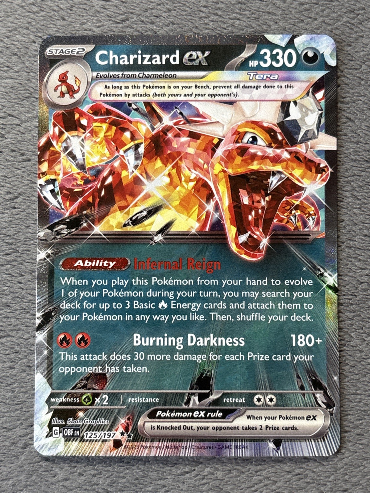 Charizard ex 125/197 Double Rare Texture Holo Pokemon Card Obsidian Flames NM