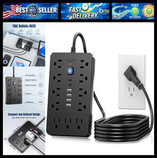 6FT Flat Plug Surge Protector Power Strip, 11 AC Outlets  6 USB Ports, 1250W