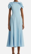 Oscar De La Renta Blue Cap Sleeve Twist Neck Draped Cocktail Dress Size 4